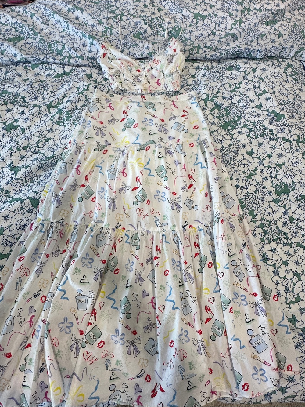 Maje Girls White Sundress with Multicolor Motif Print Skirts size 38 Top size 1